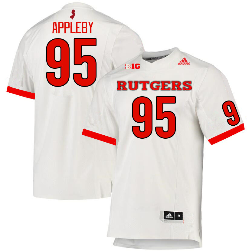 Men #95 Flynn Appleby Rutgers Scarlet Knights College Football Jerseys Stitched Sale-White